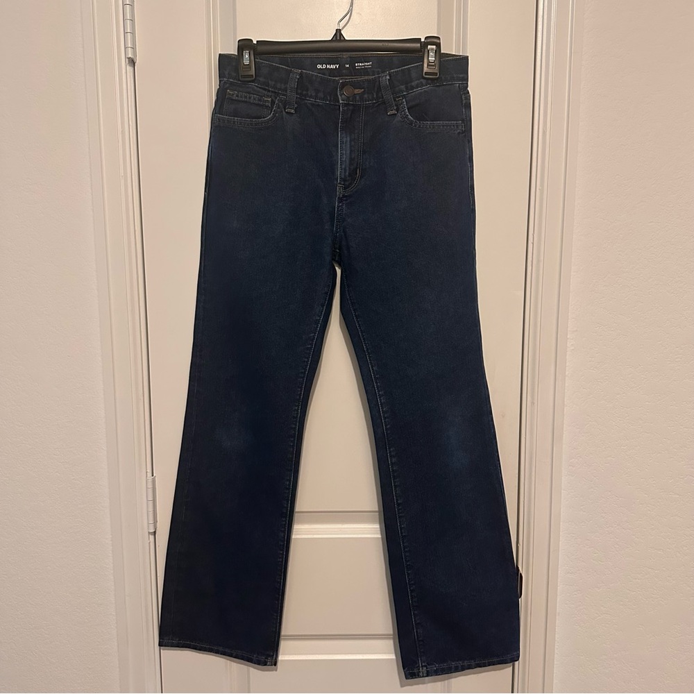 Old Navy Womens Straight Leg Jeans Size 14 Dark Wash Cotton/Poly Blend